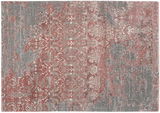 Designer Teppich mit abstraktem Muster in Rot- und Grautönen, Draufsicht