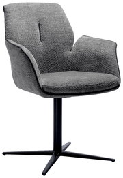 Grauer Armlehnstuhl mit modernem Design, seitliche Perspektive