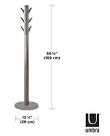 Moderner Garderobenständer aus Metall mit mehreren Haken, seitliche Ansicht, Höhe 169 cm, Breite 39 cm.