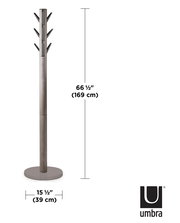 Moderner Garderobenständer aus Metall mit mehreren Haken, seitliche Ansicht, Höhe 169 cm, Breite 39 cm.