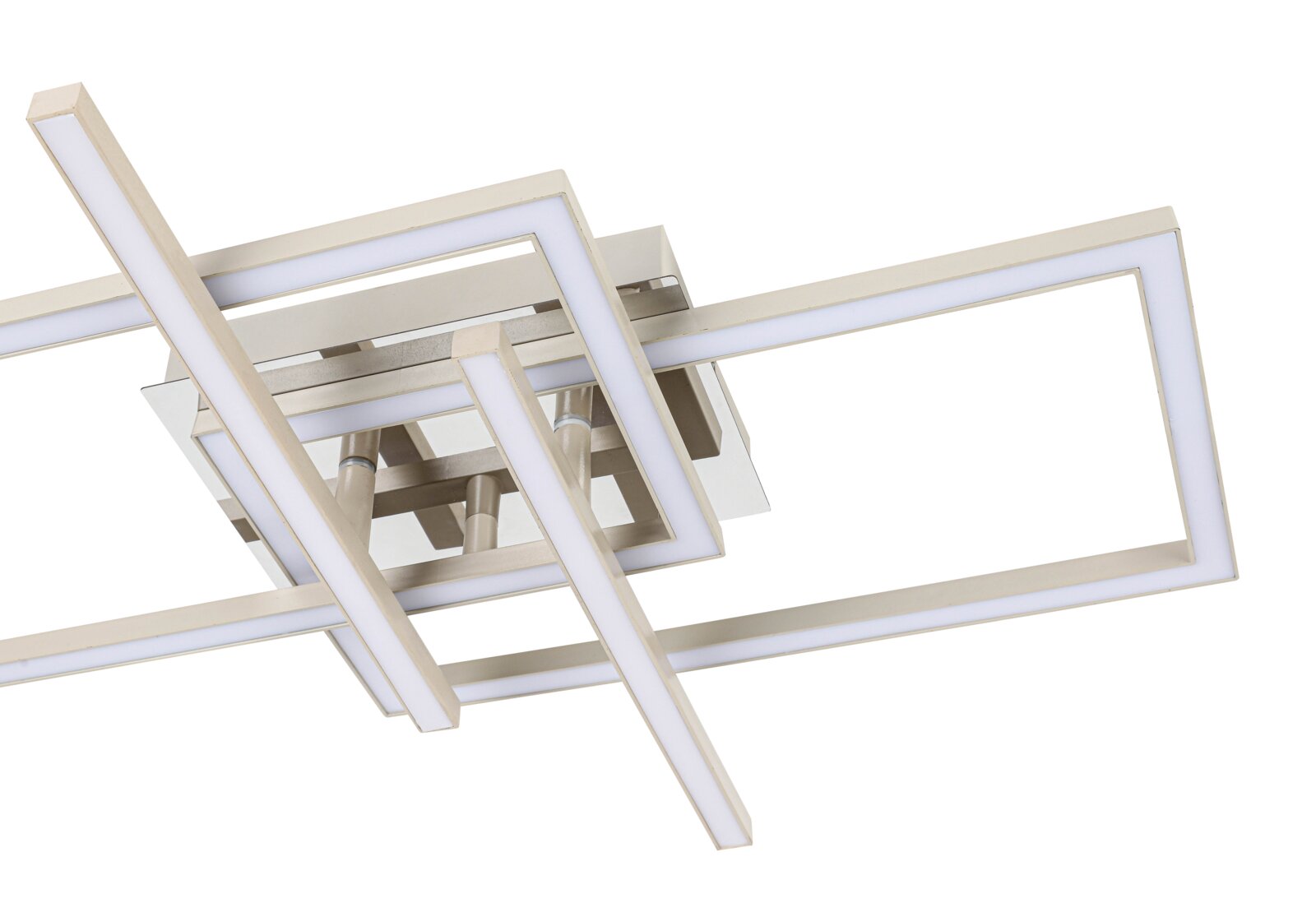 Moderne led-plafondlamp met een geometrisch ontwerp, gezien vanuit de zijkant