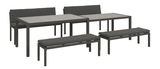 Lounge-Bank-Set mit zwei Tischen und vier Bänken in seitlicher Perspektive