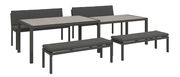 Lounge-Bank-Set mit zwei Tischen und vier Bänken in seitlicher Perspektive