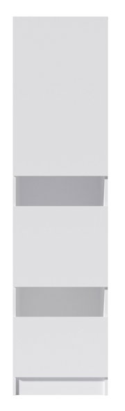 Schmaler, weißer Hochschrank/Badschrank mit zwei offenen Ablagefächern und glatten Fronten, Produktansicht von vorne (Frontalperspektive)