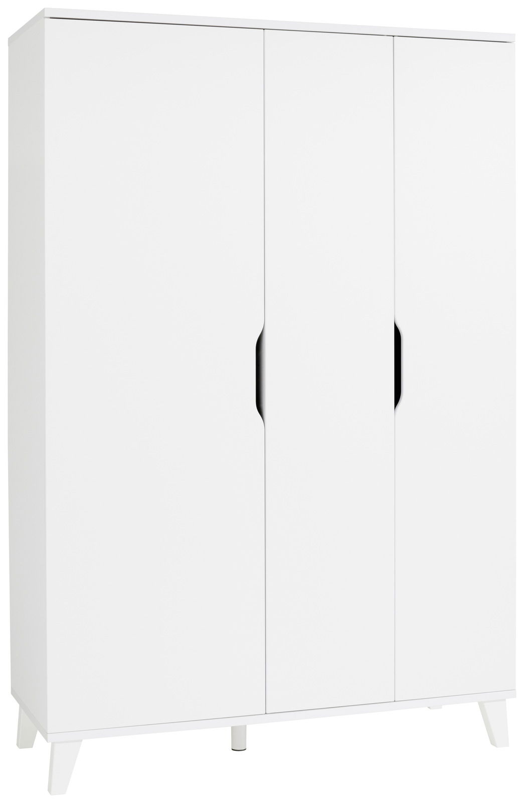 Moderner weißer Kleiderschrank mit drei Türen, Frontalansicht