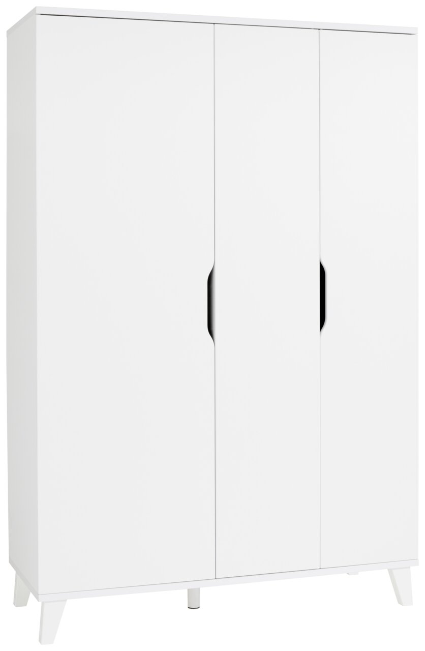 Moderner weißer Kleiderschrank mit drei Türen, Frontalansicht