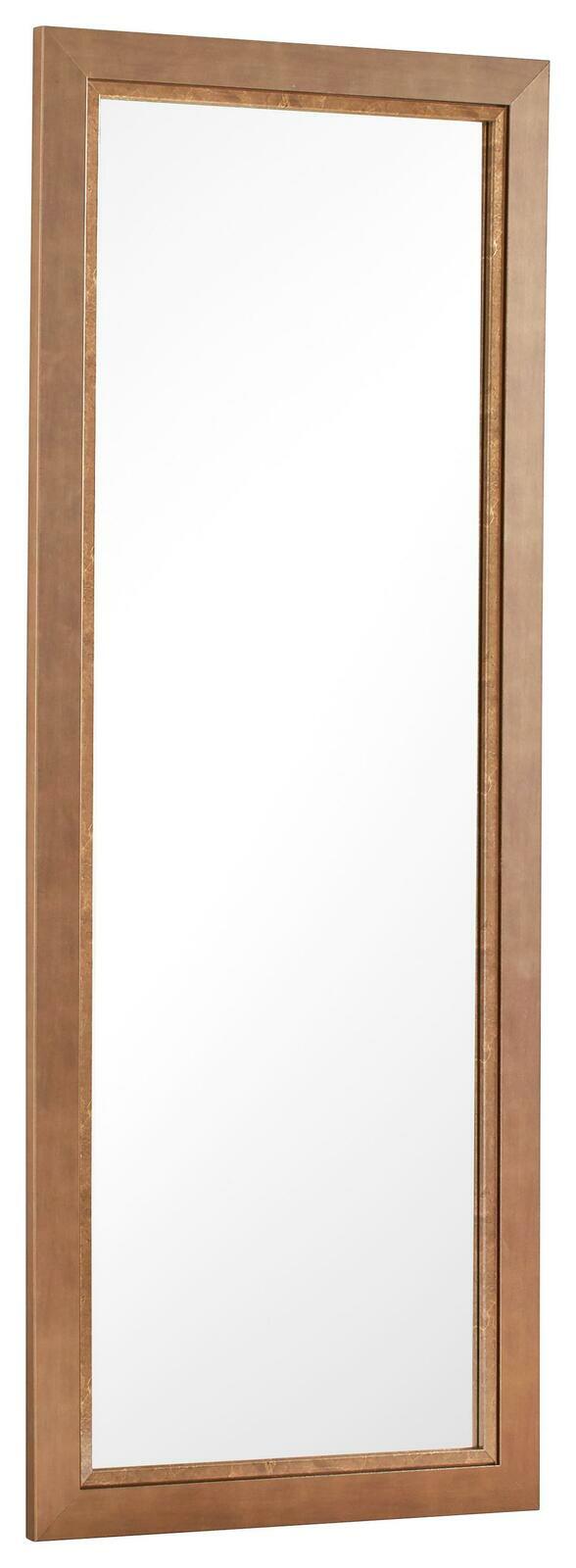 Rechteckiger Spiegel mit braunem Rahmen, seitliche Perspektive