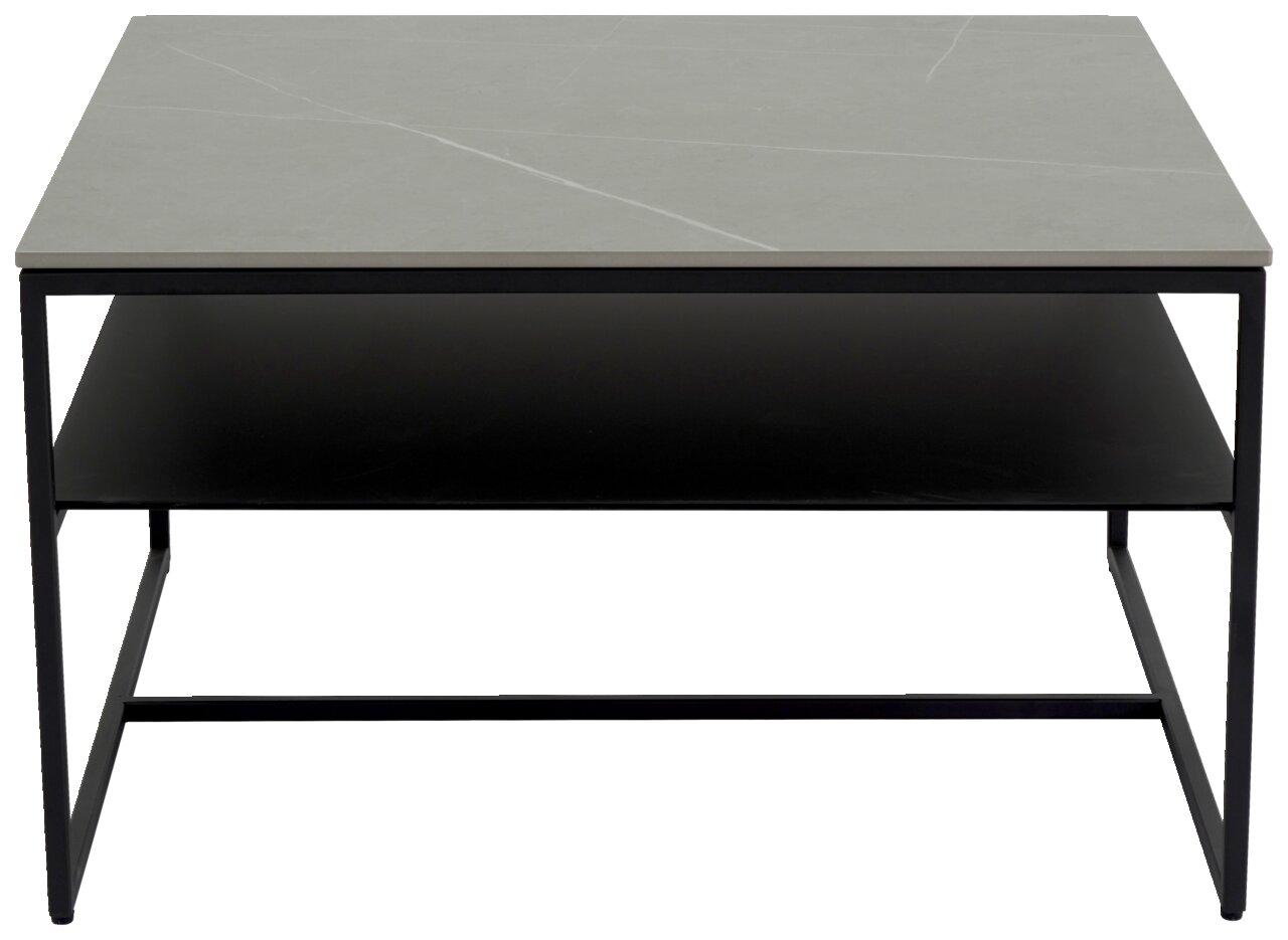 Moderner Beistelltisch mit grauer Tischplatte und schwarzem Gestell, Frontalansicht