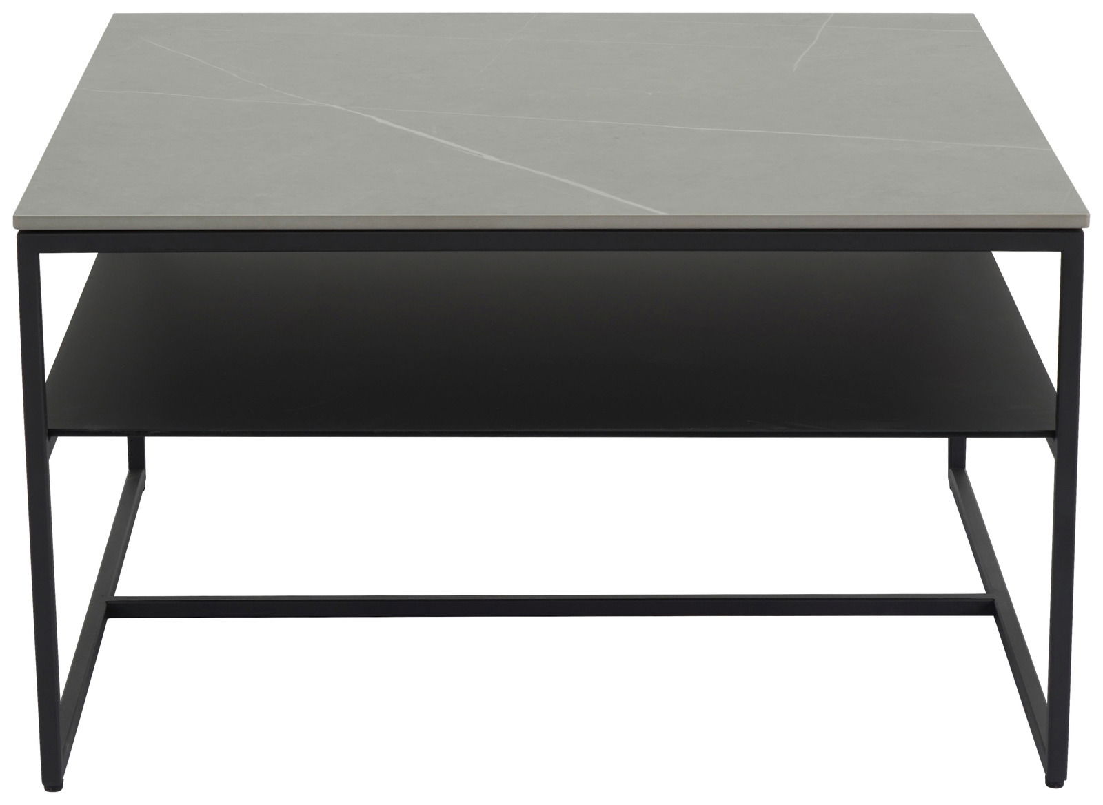 Moderner Beistelltisch mit grauer Tischplatte und schwarzem Gestell, Frontalansicht