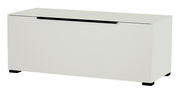 Weißes TV-Lowboard mit schwarzem Griff, frontale Perspektive