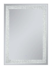 Rechteckiger Wandspiegel mit breitem, glitzerndem silbernen Rahmen und glatter Spiegelfläche, Frontalansicht.