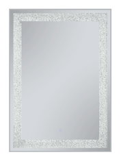 Rechteckiger Wandspiegel mit breitem, glitzerndem silbernen Rahmen und glatter Spiegelfläche, Frontalansicht.