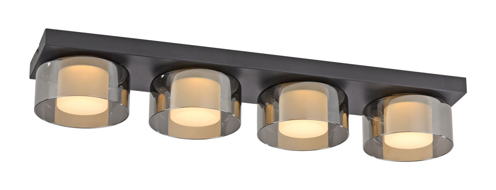 Moderne Deckenleuchte RIKA mit vier zylindrischen Leuchtkörpern, seitliche Perspektive