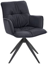 Moderner Design-Schalensessel in dunklem Leder mit vierbeiniger Metallbasis, seitliche Perspektive