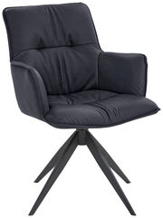 Moderner Design-Schalensessel in dunklem Leder mit vierbeiniger Metallbasis, seitliche Perspektive