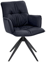 Moderner Design-Schalensessel in dunklem Leder mit vierbeiniger Metallbasis, seitliche Perspektive