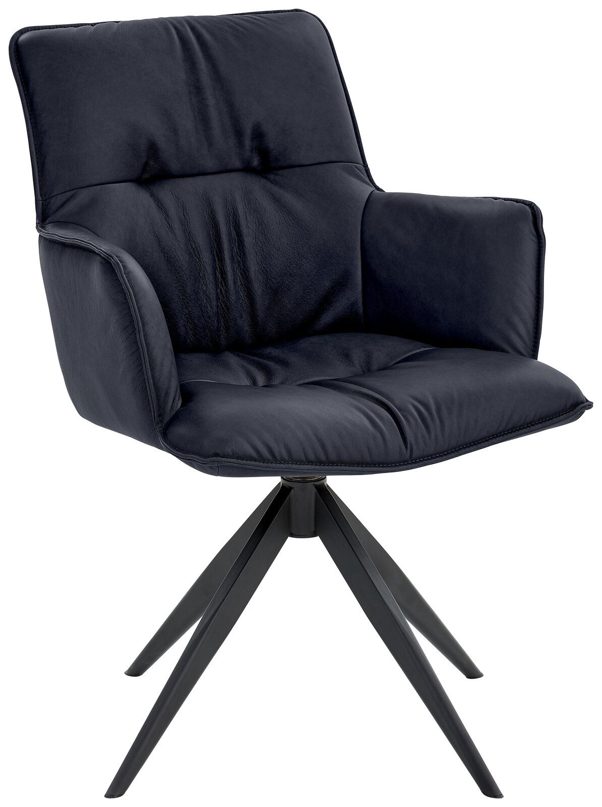 Moderner Design-Schalensessel in dunklem Leder mit vierbeiniger Metallbasis, seitliche Perspektive