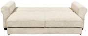 Beige functionele bank met armleuningen, gezien vanaf de voorkant.