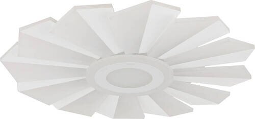 Moderne LED-Deckenleuchte in weißer Blütenform, seitliche Perspektive