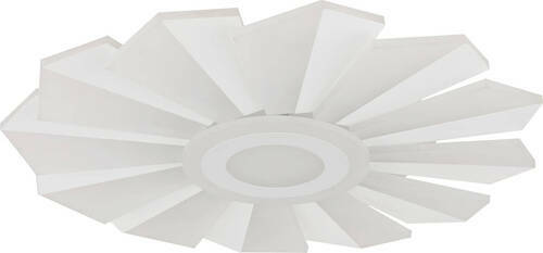 Moderne LED-Deckenleuchte in weißer Blütenform, seitliche Perspektive