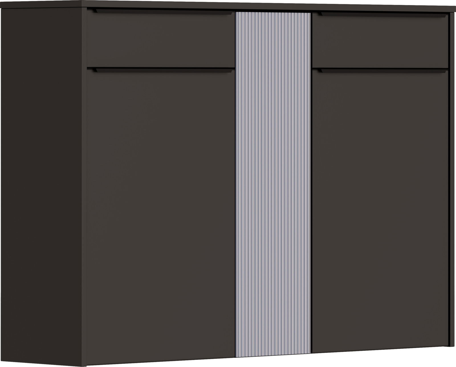 Dieter Knoll XL-Hängeschuhschrank TURIN Vorderansicht eines XL-Hängeschuhschranks in dunkler Farbe mit vertikalen Streifen in der Mitte.