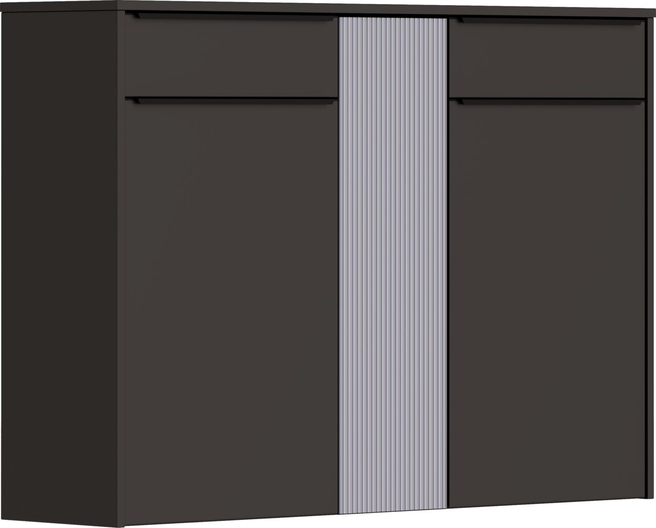 Dieter Knoll XL-Hängeschuhschrank TURIN Vorderansicht eines XL-Hängeschuhschranks in dunkler Farbe mit vertikalen Streifen in der Mitte.