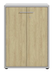 Aktenschrank mit Holzoptik und zwei Türen, Frontalansicht