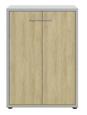 Aktenschrank mit Holzoptik und zwei Türen, Frontalansicht
