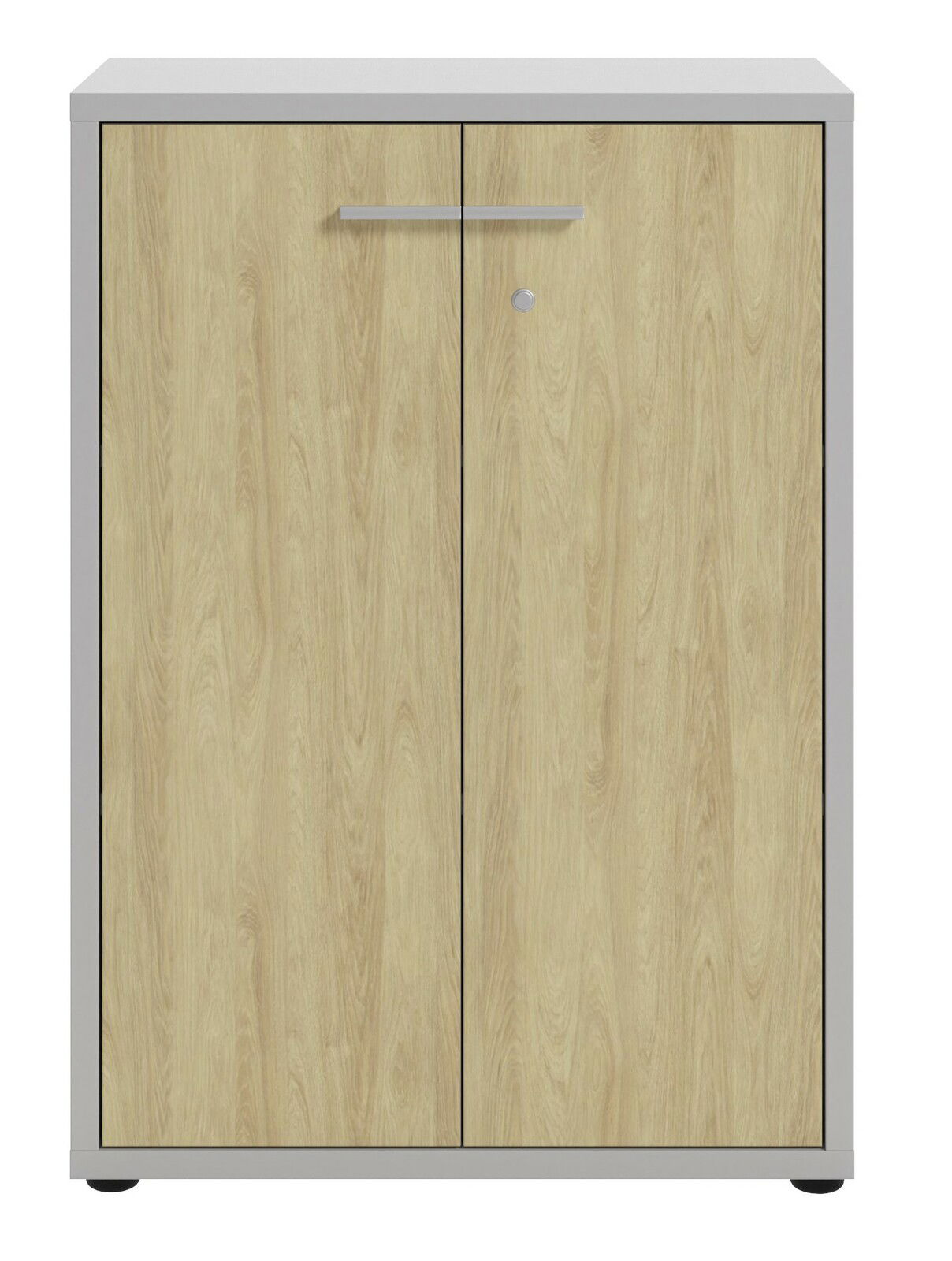 Aktenschrank mit Holzoptik und zwei Türen, Frontalansicht