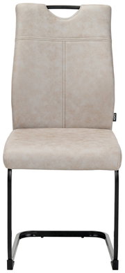 Moderner Schwingstuhl mit beigem Polster und schwarzem Metallgestell, Frontalansicht