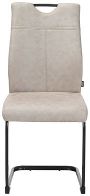 Moderner Schwingstuhl mit beigem Polster und schwarzem Metallgestell, Frontalansicht