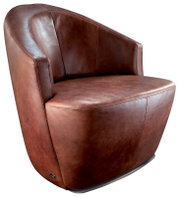 Brauner Ledersessel in Drehsessel-Design, seitliche Perspektive