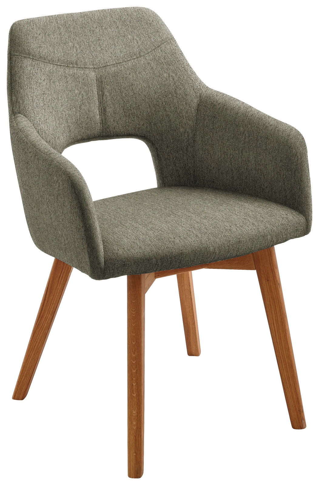 Voleo Sessel EVITA Moderner Sessel mit grauem Stoffbezug und Holzbeinen, seitliche Perspektive