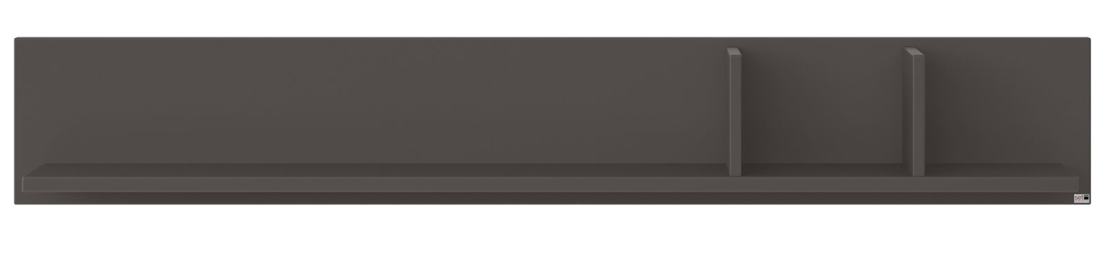Frontale Ansicht eines modernen, dunkelgrauen Wandboards mit zwei vertikalen Trennwänden.