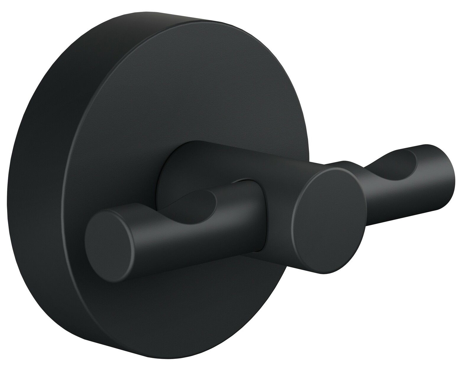 Schwarzer Bademantelhaken aus Metall, seitliche Perspektive