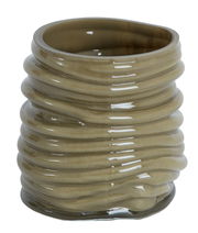 Braunes, geriffeltes Teelicht aus Keramik, seitliche Perspektive