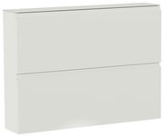 Moderner Hängeschuhschrank in Weiß mit zwei Klappen, seitliche Perspektive