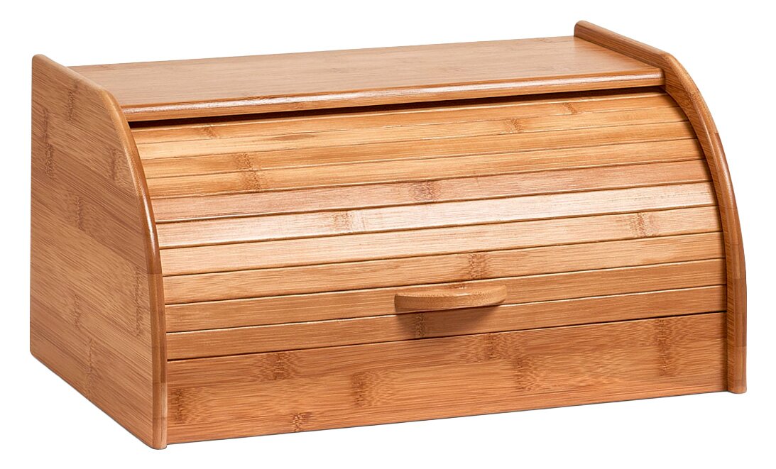 Rollbrotkasten aus Holz in schräger Perspektive von vorne