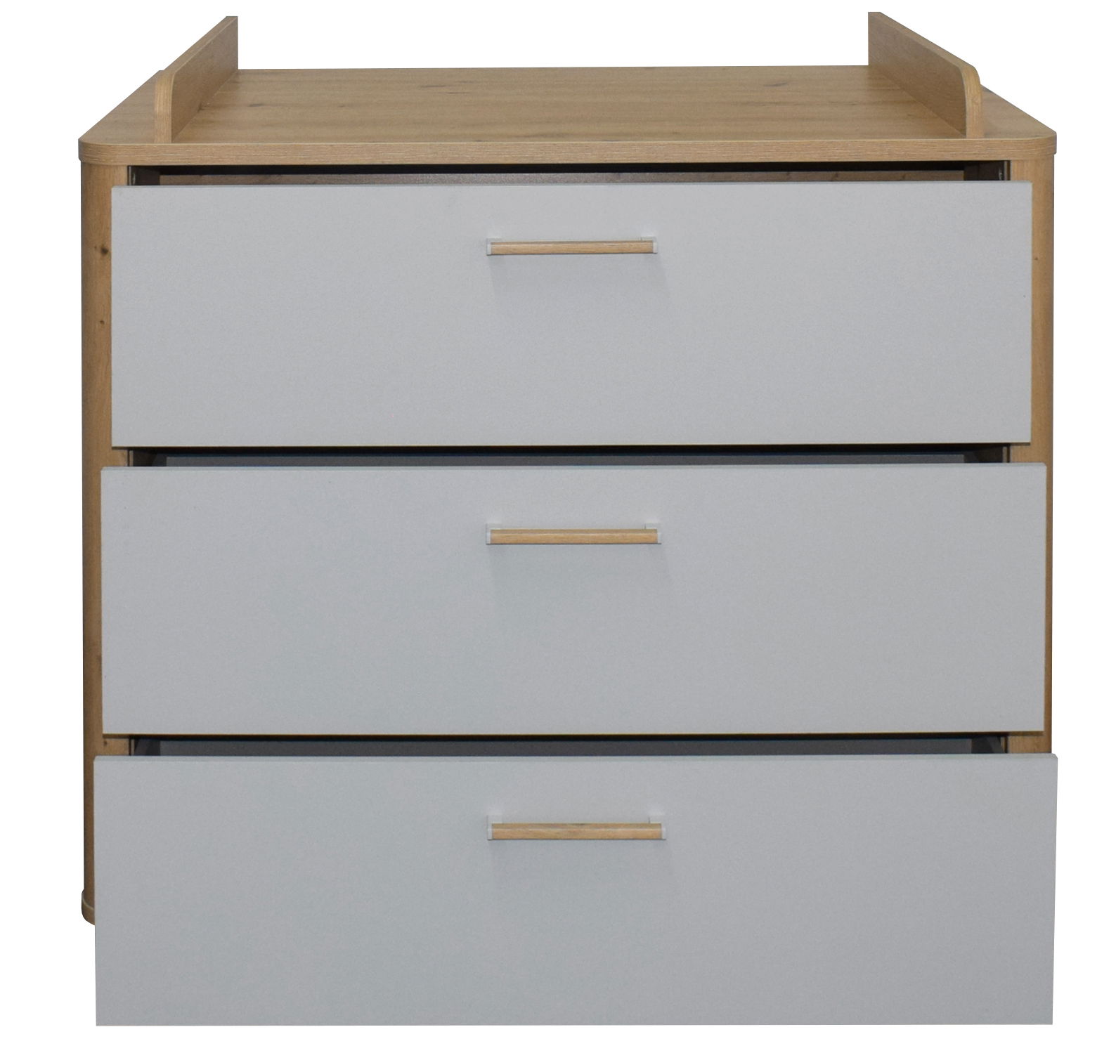 Wickelkommode mit drei Schubladen, Holzoptik, Frontalansicht