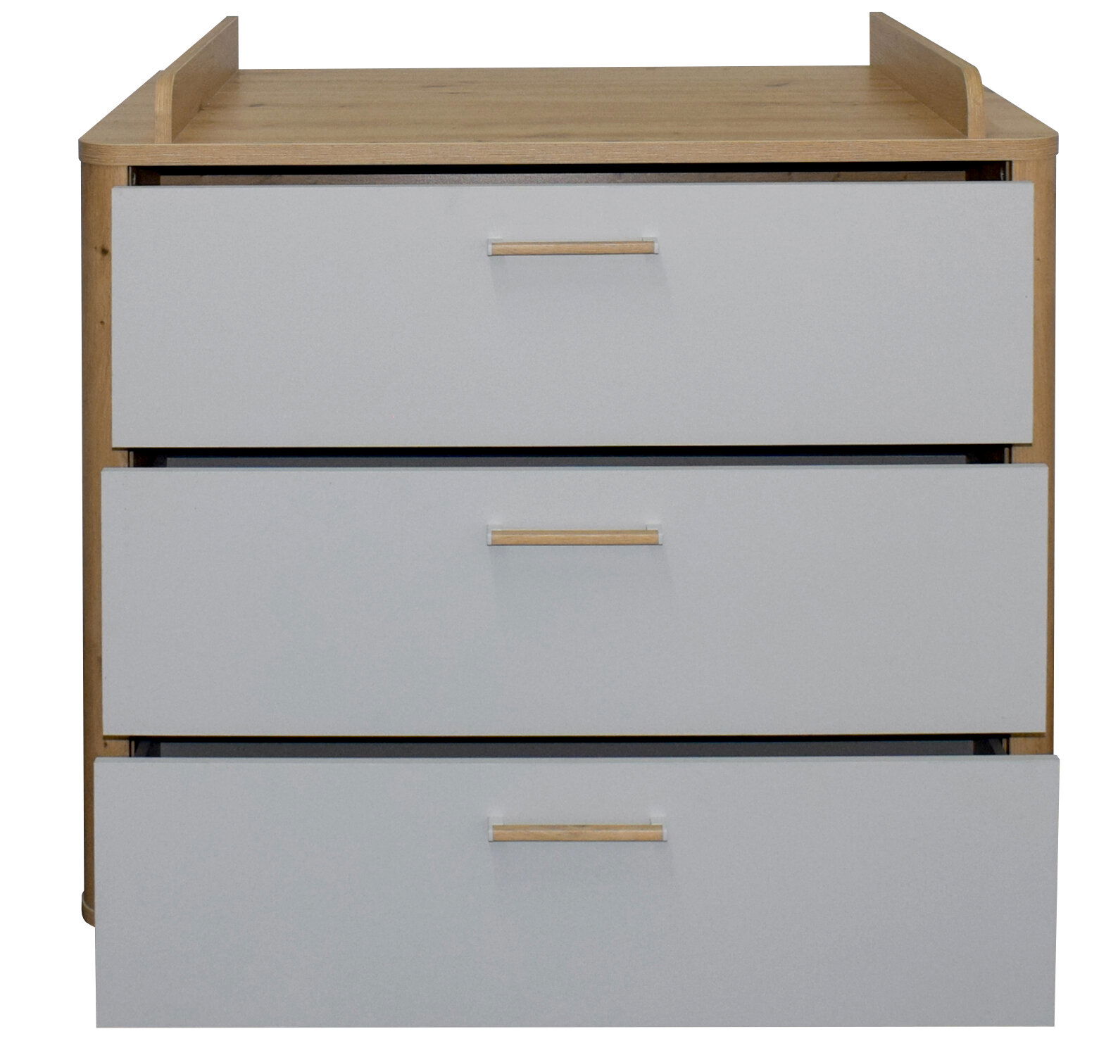 Wickelkommode mit drei Schubladen, Holzoptik, Frontalansicht