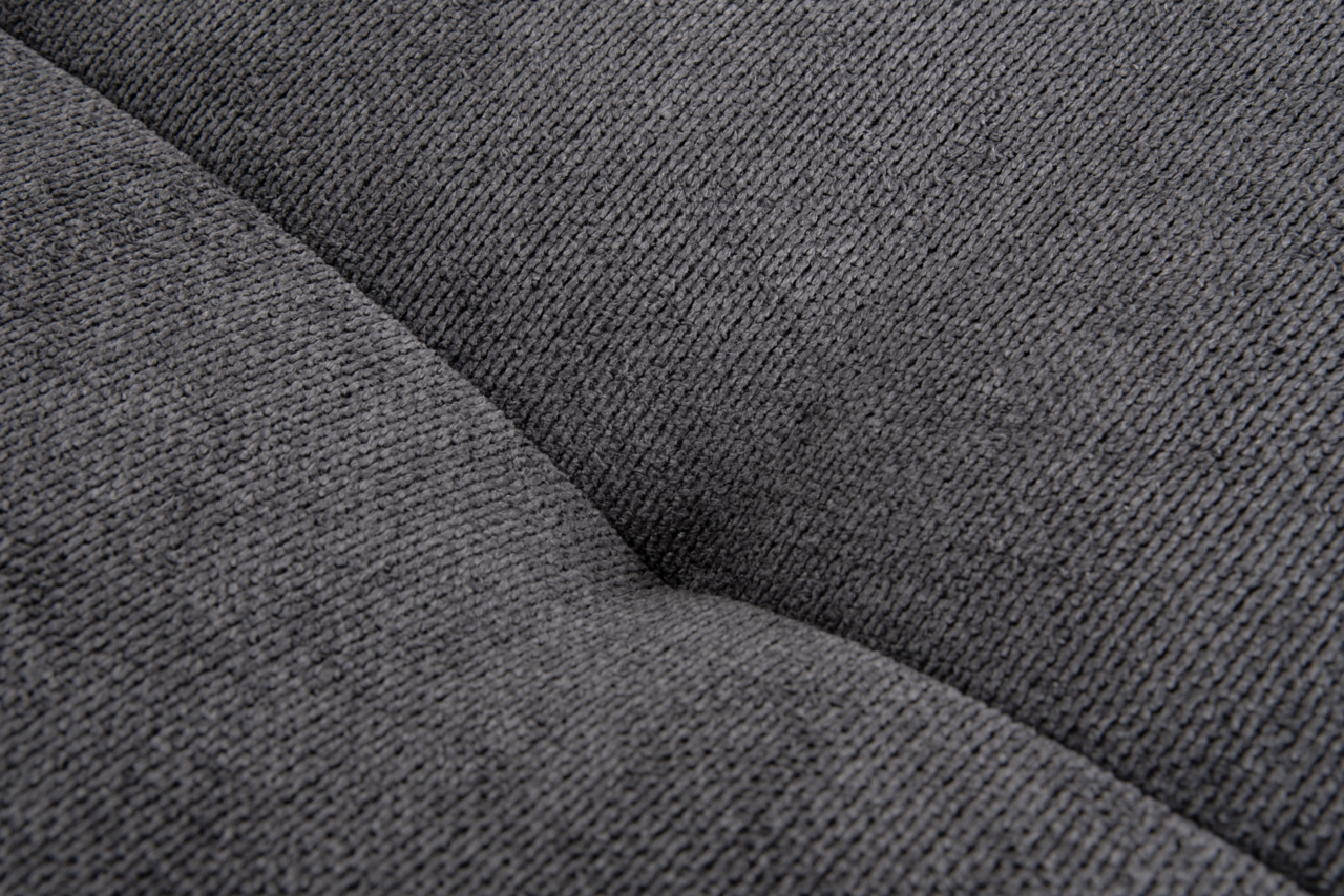 Nahaufnahme der grauen Stoffstruktur der Hockerbank FELLINI II, zeigt die Textur und Detailansicht des Materials.