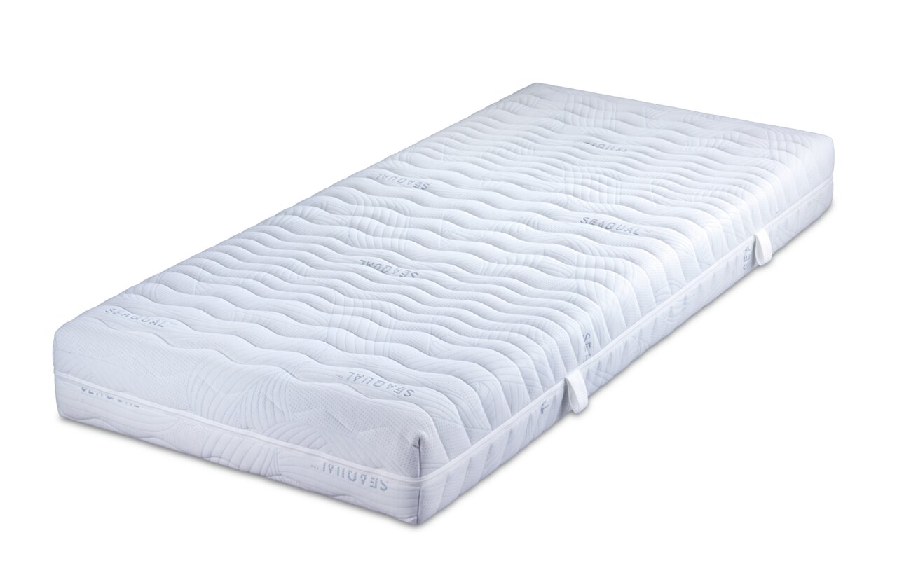 Koudschuimmatras van 90 x 200 cm in schuin perspectief, wit oppervlak met golvend patroon