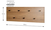 Wandgarderobe/Schlüsselbrett aus Holzdekor mit Melaminharzbeschichtung, 80 x 30 cm, mit 7 schwarzen Haken, frontale Ansicht (gerade von vorn)