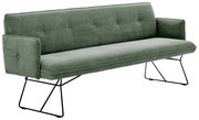 Grüne 2-Sitzer-Solobank mit geripptem Stoffbezug und schwarzen Metallbeinen, seitliche Perspektive
