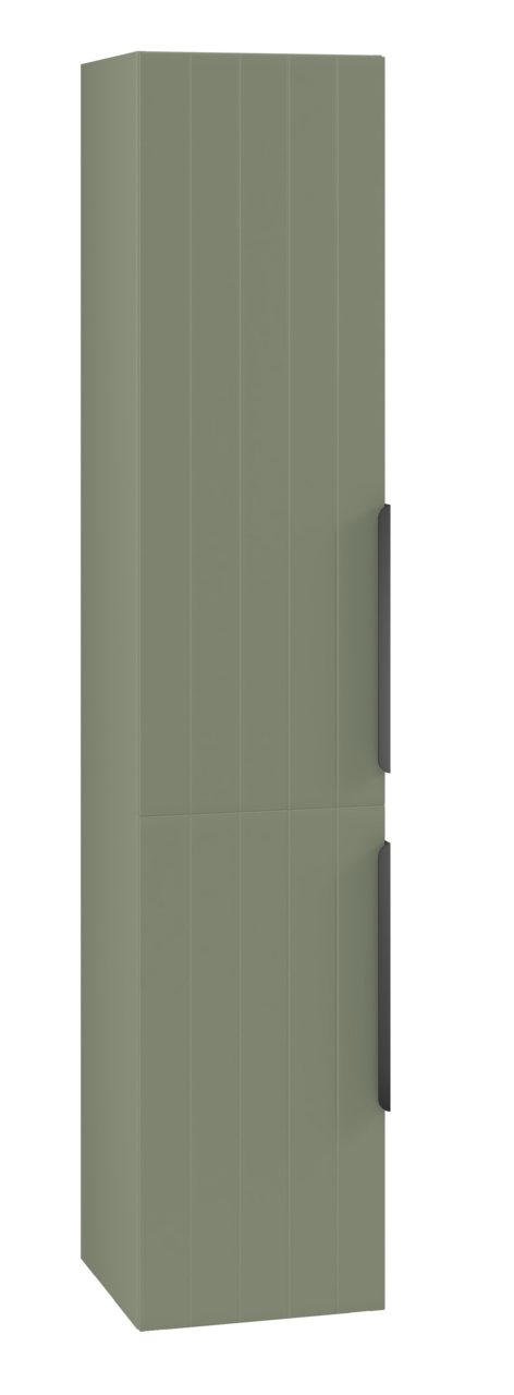 XORA Hochschrank ITALLO Grüner Hochschrank mit zwei Türen und schwarzen Griffen, seitliche Perspektive