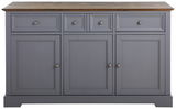 Graues Sideboard mit drei Schubladen und drei Türen, Frontalansicht