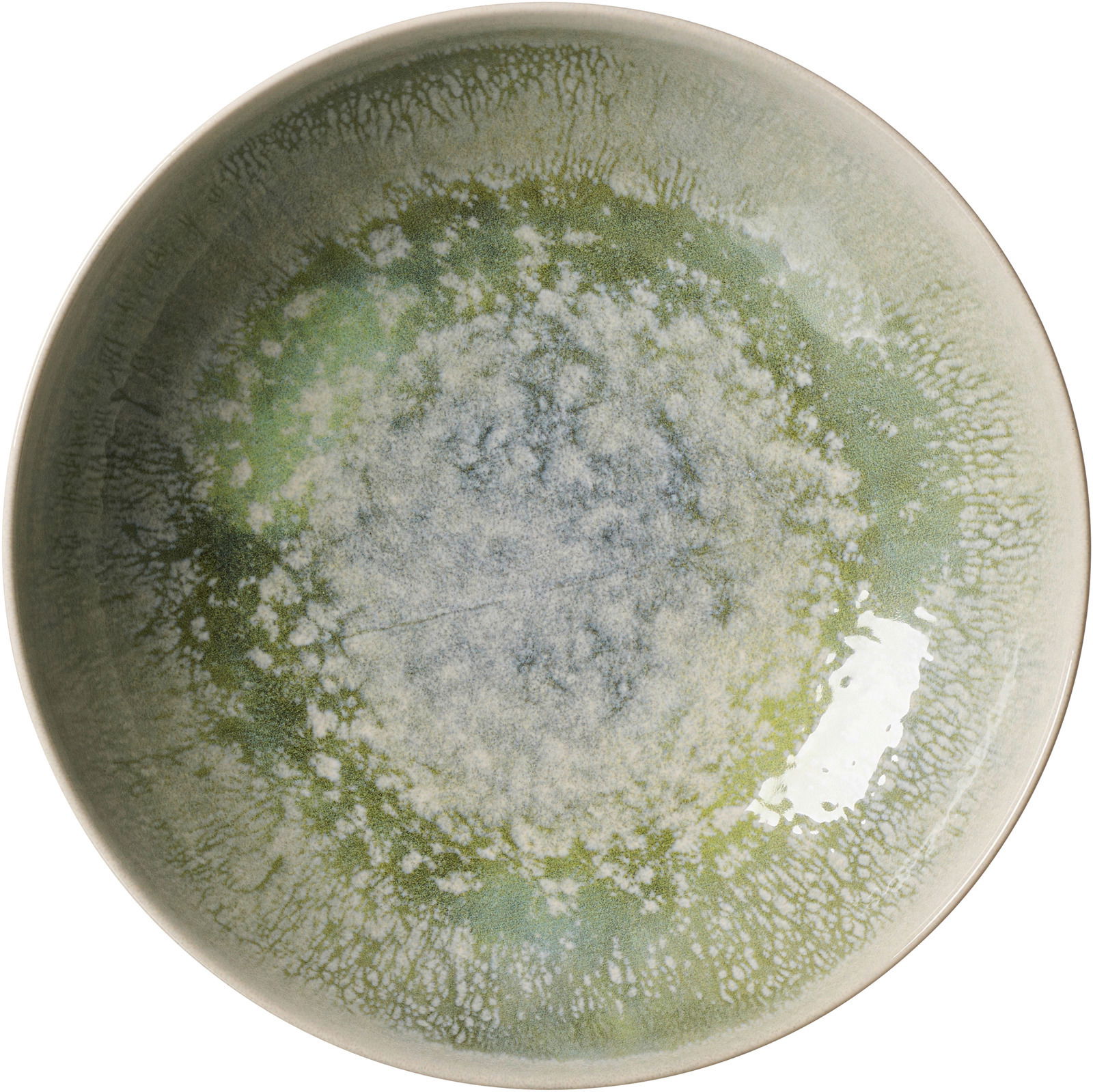 Ritzenhoff & Breker Suppenteller CECINA jade Tiefer Teller mit jadegrüner, marmorierter Oberfläche, von oben betrachtet.