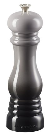 Graue Salzmühle aus Keramik in klassischem Design, seitliche Ansicht