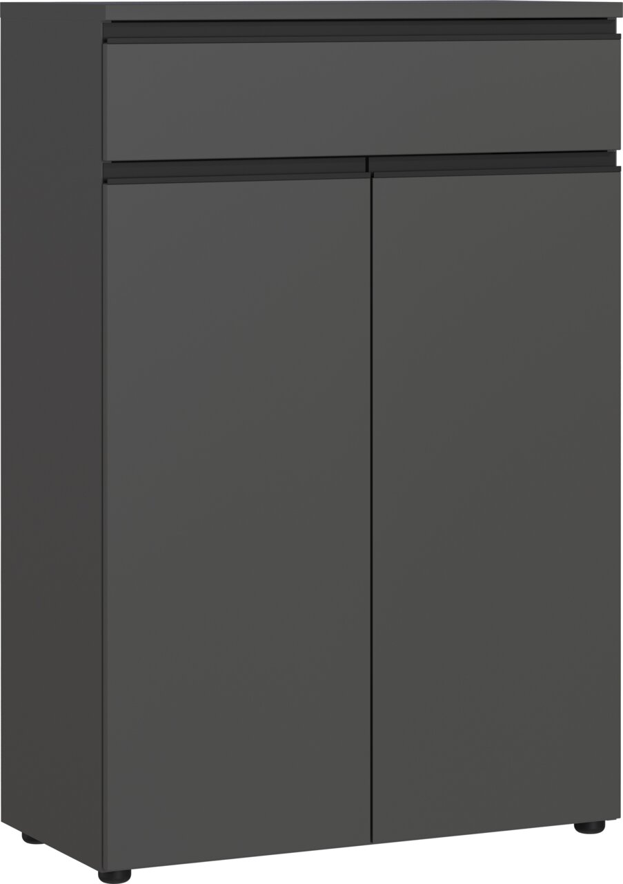 MID.YOU Aktenschrank BEDANO Moderner, dunkelgrauer Aktenschrank mit zwei Türen und einer Schublade, Frontalansicht.
