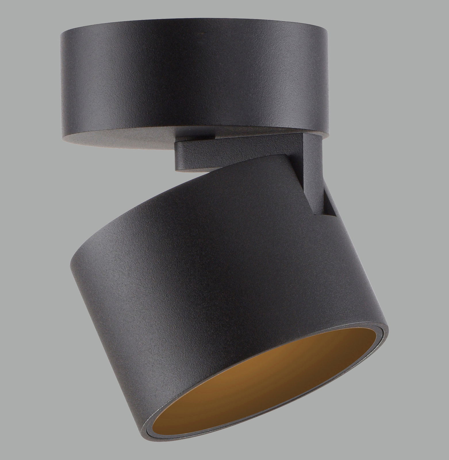 Schwarzer LED-Spot aus seitlicher Perspektive mit modernem Design.